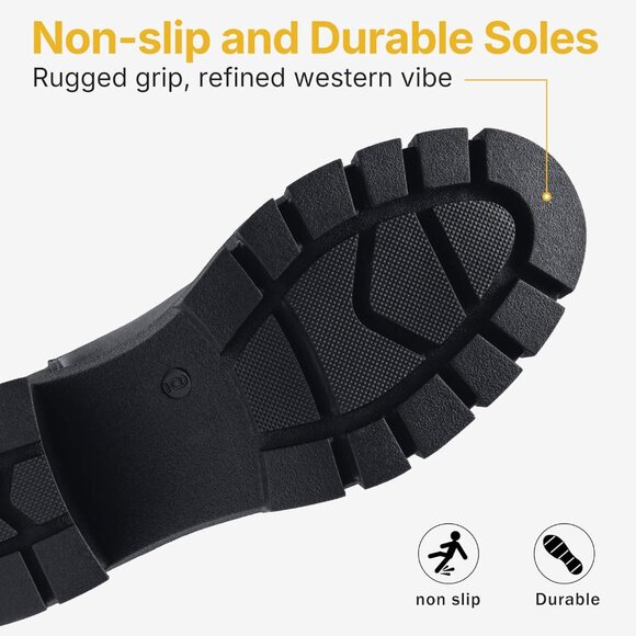 Vepose Women's Black Faux Chelsea Leather Lug Sole Elastic Slip on Ankle Booties - Picture 7 of 9